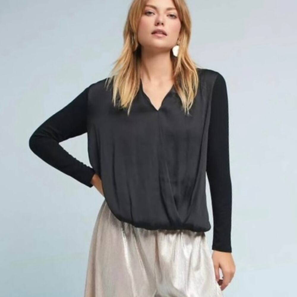 Anthropologie Dolan Saros Cross-Over Bubble Top Womens XS Satin + Jersey